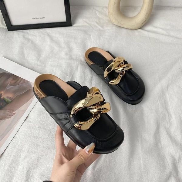 

slippers women's sandal colored botou mueller shoes women 2021 thick soles for lazy people wear fashion leather instagram, Black