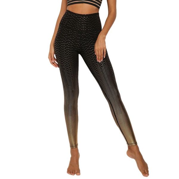 

women's leggings bronze printed high waist spotted sports, Black