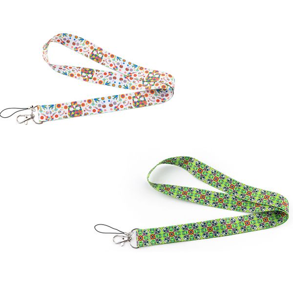 

10pcs/lot j2553 horror skeleton flower lanyard keychain lanyards for key badge id mobile phone rope neck straps accessories gift, Silver