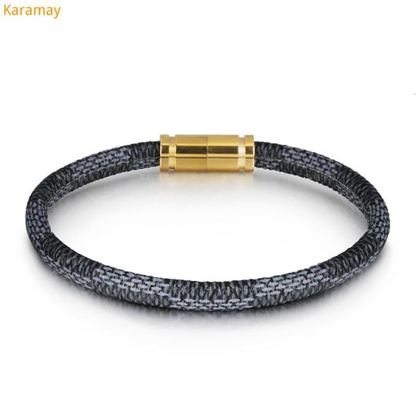 

bangle 2021 fashion leather stripe bracelet for men and women lovers stainless steel magnetic buckle jewelry whol, Black