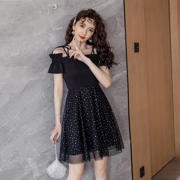 

comfortable, elegant, quality chiffon dot dress arrival sash summer beach mini to, Black;gray