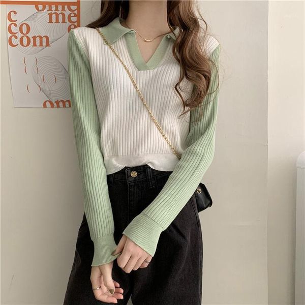 

retro women sweater pullovers knitted casual contrast autumn shirt feminine loose soft sweet y149 women's sweaters, White;black