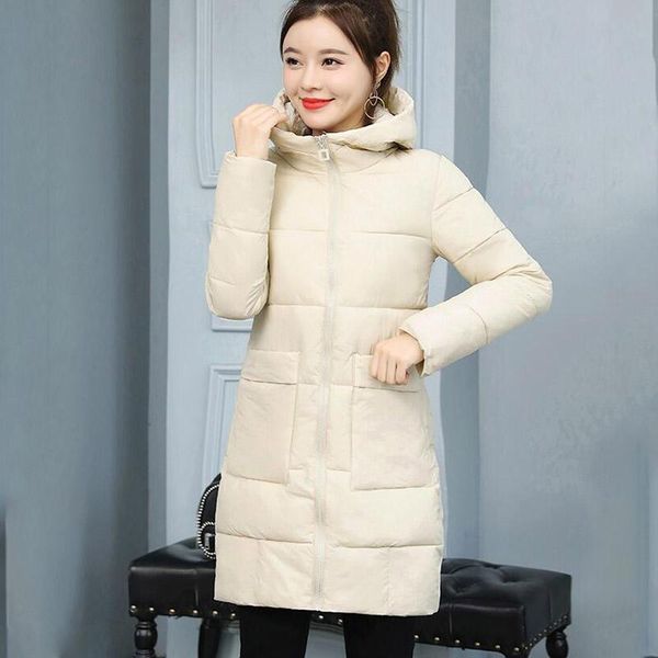 

women's trench coats 2021 korean version elegant sweet hooded jacket women medium long casual warm thick down cotton coat plus size 3xl, Tan;black