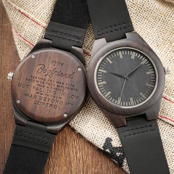 

wristwatches engraved woodern watch to my boyfriend pattern quartz geniur leather band wooden souvenir gifts for, Slivery;brown