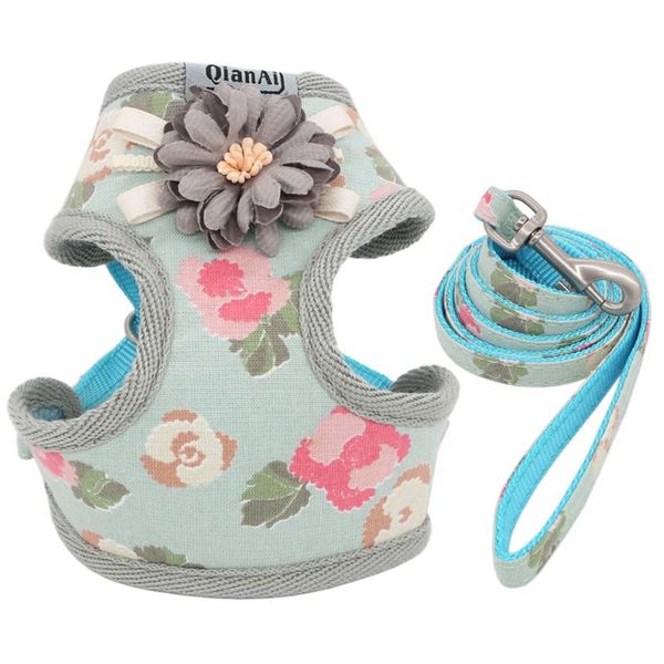 

dog collars & leashes adjustable cat harness vest fashion lovely floral breathable leash set for small medium dogs cats outdoor