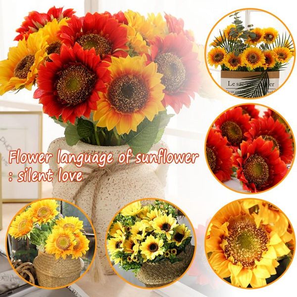 

decorative flowers & wreaths 2021 artificial flower 1 head fake sunflower silk bouquet wedding party floral decorations supplies