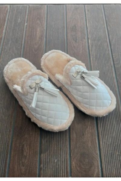 

slippers women's white inside furry tassels, Black