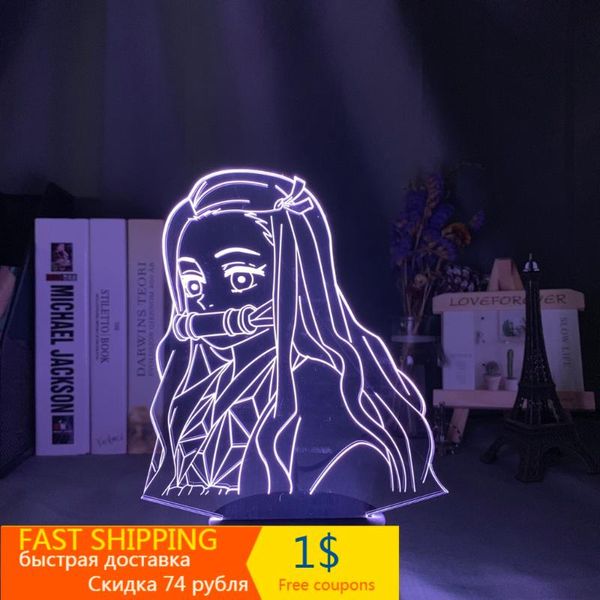 

night lights kimetsu no yaiba nezuko kamado figure led light for bedroom decor nightlight kids child table 3d lamp demon slayer gift
