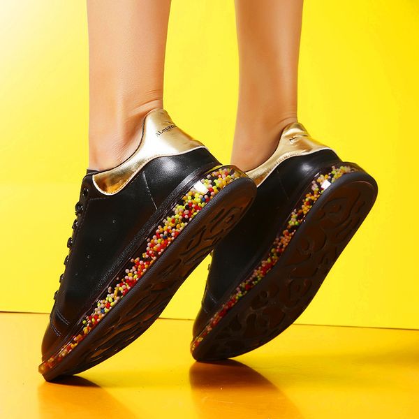 

Couple vulcanized shoes sports shoes spring and autumn PU leather classic high-top couple Couple Popcorn Cushion Tide Shoes, Black