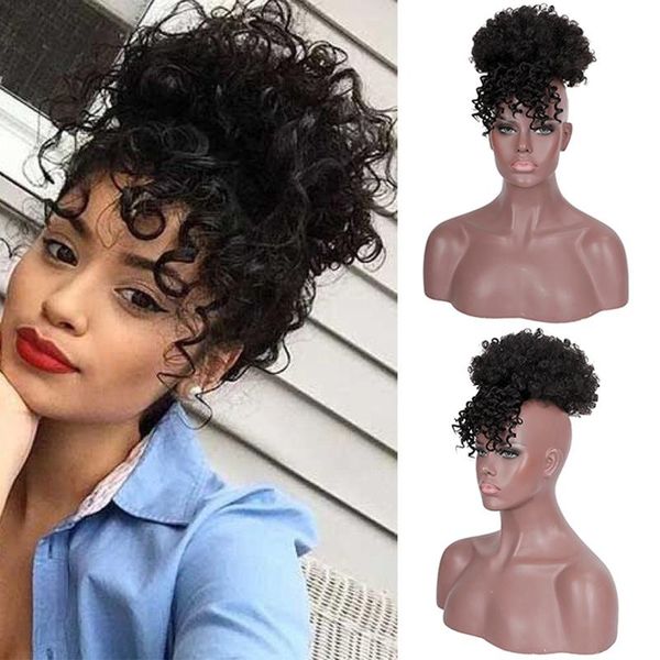 

human ponytails xuanguang afro kinky curly hair bangs synthetic high temperature resistant with clip in ponytail extensions, Black