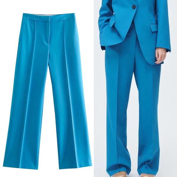 

women's pants & capris za 2022 blue women high waist straight leg trousers woman fashion autumn clothing baggy female suit, Black;white