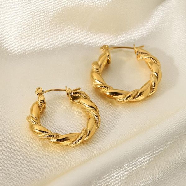 

hoop & huggie 18kgold plated stainless steel circle jewelry croissant double twist earrings for women, Golden;silver