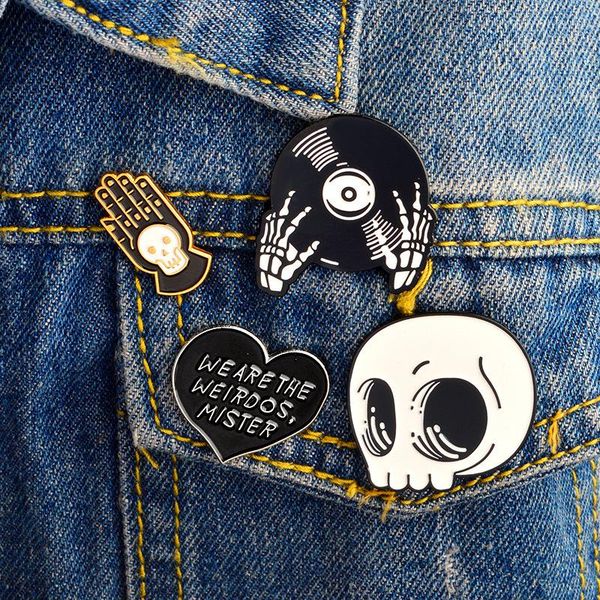 

pins, brooches skull enamel pins collection skeleton head rose lapel heart love and death badges romantic, Gray