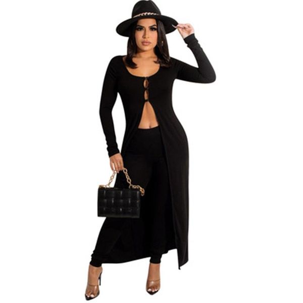 

women's two piece pants women autumn winter fashion solid color long-sleeved single-breasted cardigan long cloak + trousers two-piece c, White