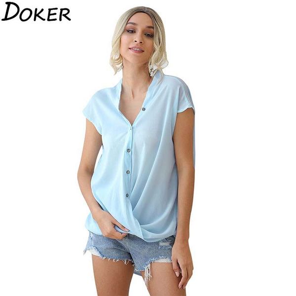 

womens and blouses new summer v-neck short sleeve office chiffon blouse plus size for women casual ladies shirts 210423, White