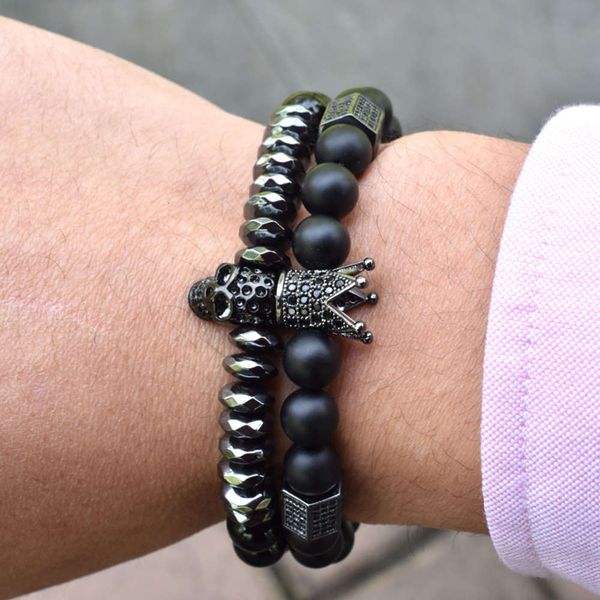 

stainless steel ghost crown suit natural stone bracelet skull bracelet, Golden;silver