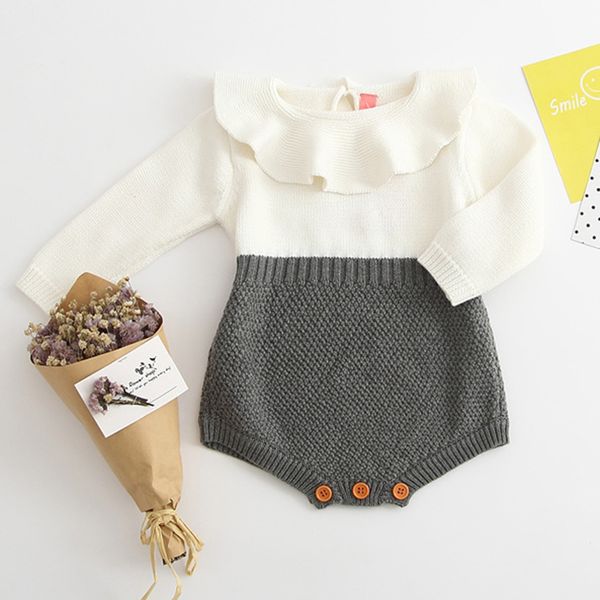 

autumn cute fashion baby rompers girl long sleeved knitting stitching romper born warm jumpsuit outfits clothes 210429, Blue