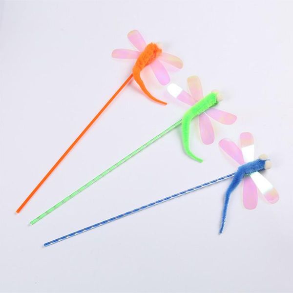 

cat toys 1 pc colorful sounding dragonfly feather teaser interactive training pet fun supplies