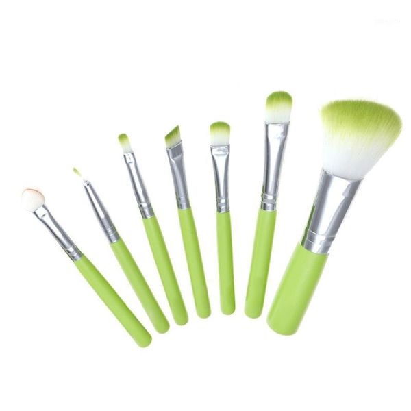 

7pcs makeup brush green professional brushes set powder blush foundation eyeshadow make up fan cosmetic sets#06221