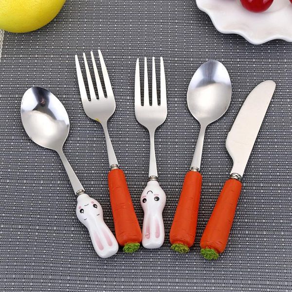 

baby feeding spoon stainless steel tableware dessert for children fork gadgets children's cutlery kids spoons