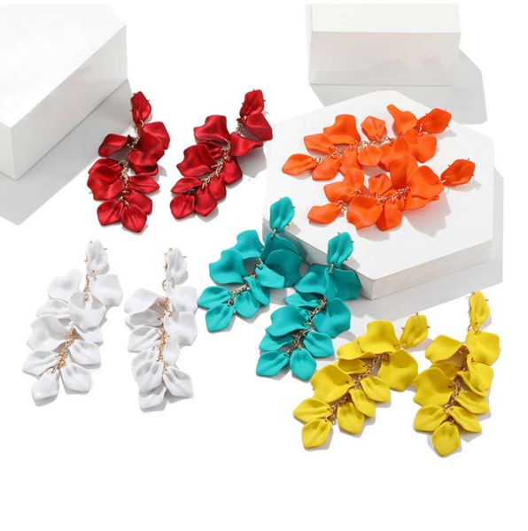 

trend products fashion exaggeration rose petal leaf long earrings red earrings korean, Silver
