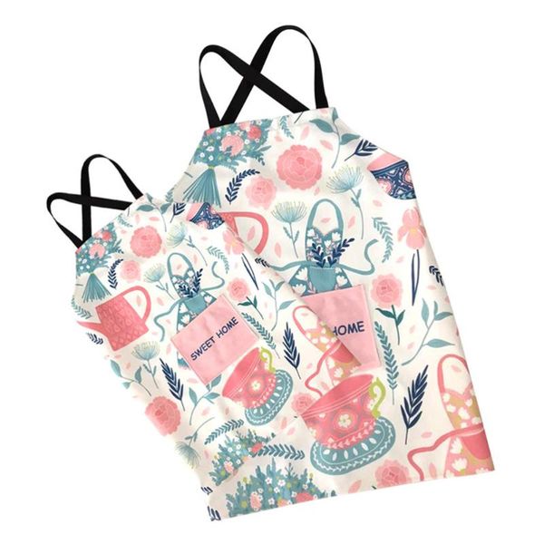 

2pcs parent-child aprons waterproof sleeveless apron anti oil cotton and linen for home (ceramic bowl)