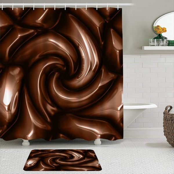 

fabric shower curtain and mats set,coffee retro solidified chocolate stereoscopic abstract art hippie,waterproof bath curtains