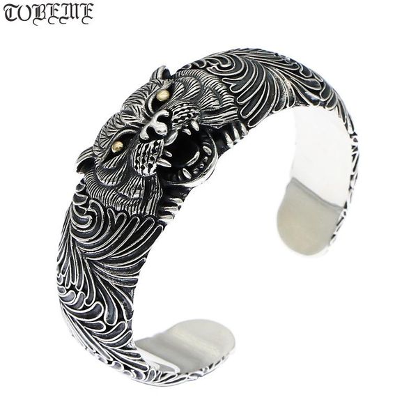 

thai 925 silver tiger bangle vintage sterling power man punk jewelry, Black