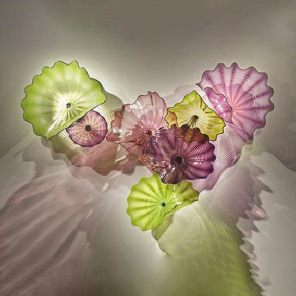 Lampada soffiata fatta a mano Piatto artistico Moderno Colore verde viola Vetro di Murano Decorazione astratta della parete Piatti sospesi Personalizzazioni 15-40 cm