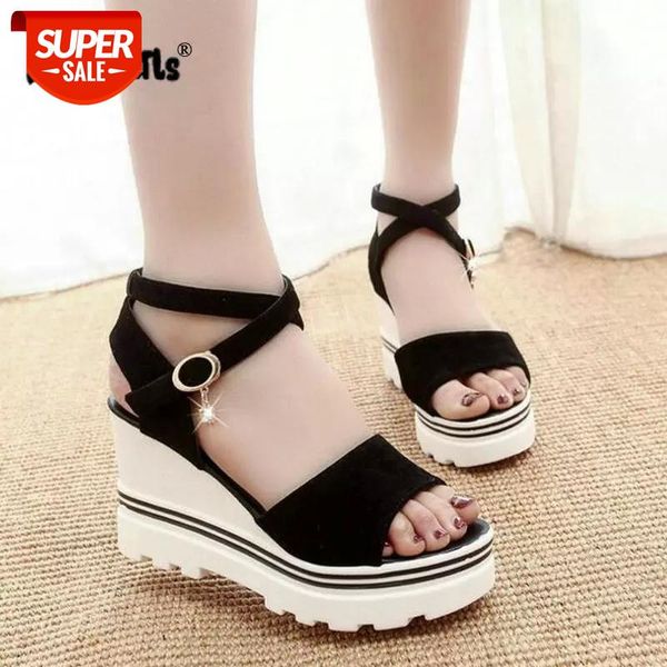 

drop shipping summer korean muffin fish head women sandals with platform sandals wild simple shoes shook with students #ja59, Black