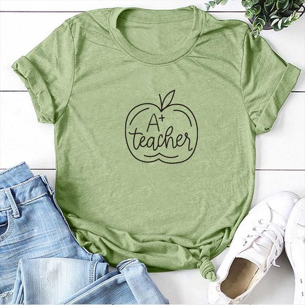 

a teaches apple print women t shirts clothing summer fashion graphic harajuku camiseta mujer verano, White