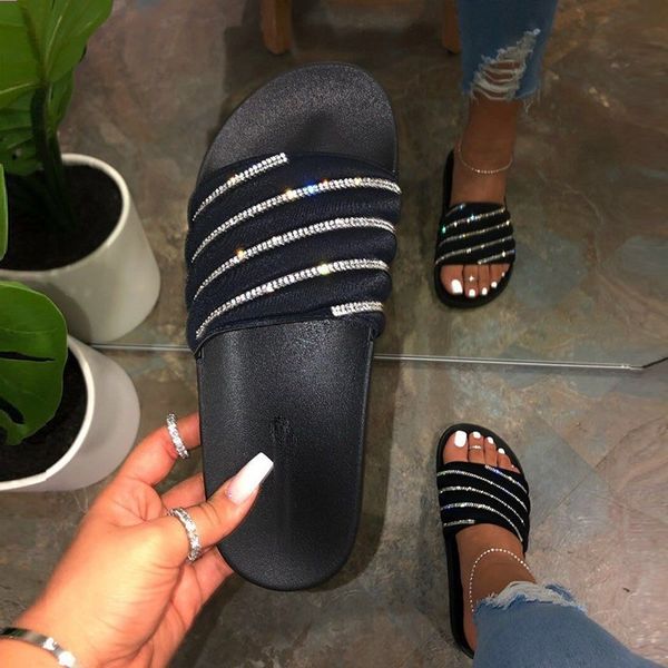 

official website 70% off outlet new women beach rubber slippers shoes woman flip flops female rhinestone sildes candy sandals outdoor flats, Black