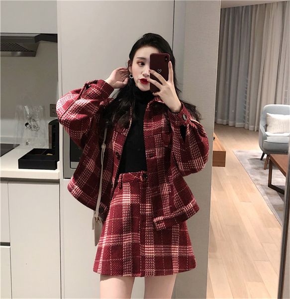 

skirts all fashion wool plaid cloth jacket skirt ensemble female, Black