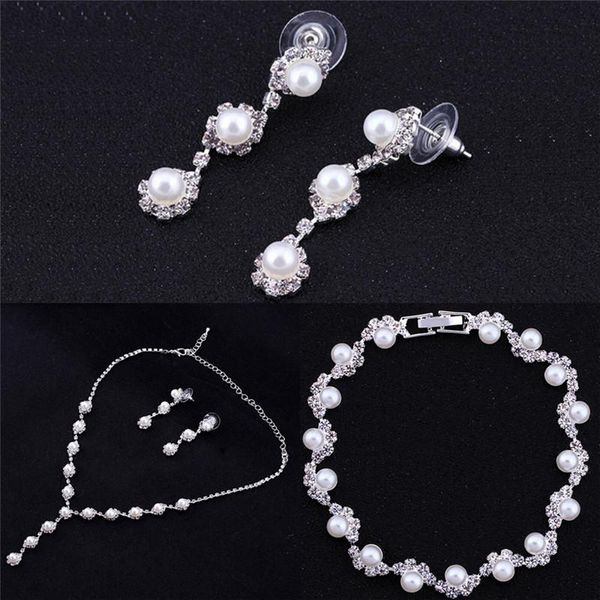 

earrings & necklace fashion wedding women jewelry sets simulated pearl flower statement and earring set party accessories, Silver