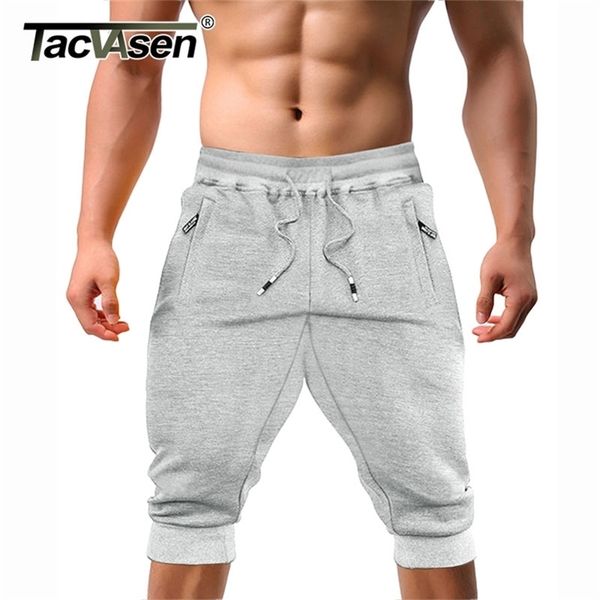 

tacvasen casual shorts 3/4 jogger pants men's breathable below knee outdoor sports gym fitness with zipper pockets 210806, White;black