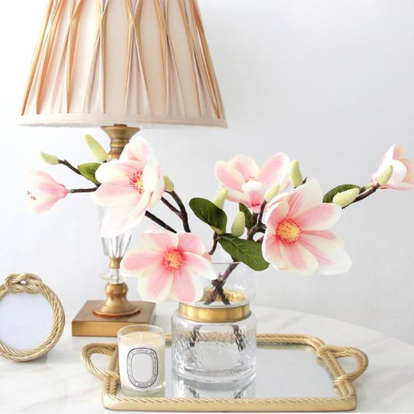 

2pcs 3 heads artificial magnolia flower wedding decoration wall simulation silk elegant style for desk home decor decorative flowers & wreat