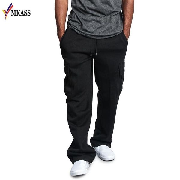 

casual men's drawstring elastic waist pants solid color pocket loose active, Black