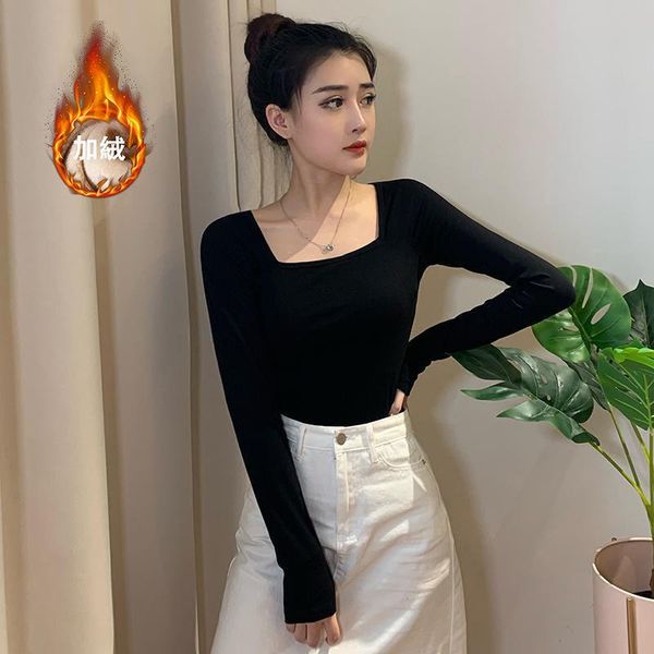 

woman tshirts black women's low collar long sleeves t-shirt mujer camisetas, White