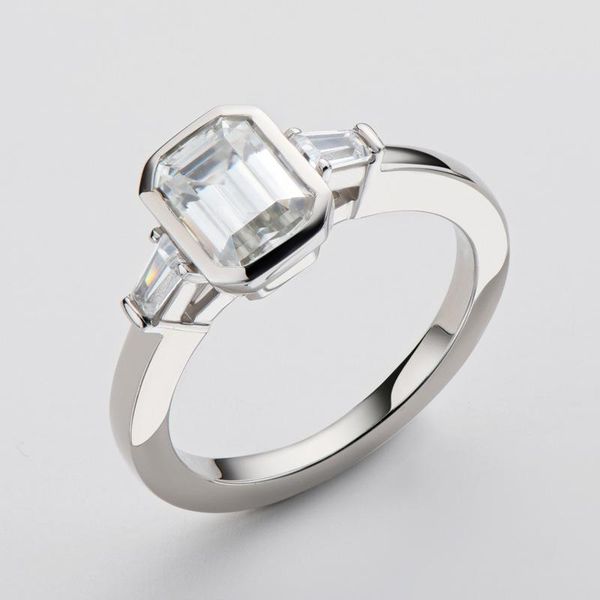 

cluster rings luxury 925 sterling silver ring test pass emerald cut 2 moissanite diamond lover wedding women sparkling fine jewelry, Golden;silver