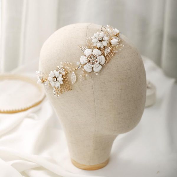 

hair clips & barrettes fashion flower leaf combs for women accessories crystal gold color bridal wedding jewelry bride headpiece gifts, Golden;silver