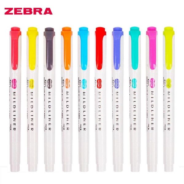 

highlighters 5pcs/set zebra double headed highlighter art painting drawing color marker pen for student school office japanese stationery, Black;red