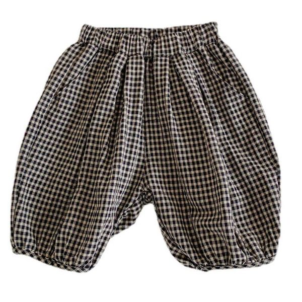 

girls boys shorts kids trousers summer plaid black brown loose baby causal all match bottoms for 1-6 years