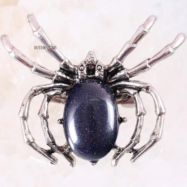 

spider brooch natural stone blue sandstone cab cabochon bead pendant for men women jewelry gift 1pcs k702 pins, brooches, Gray