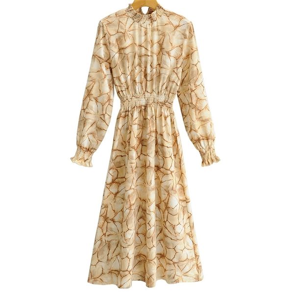 

summer women dress o-neck printed female long sleeve casual pleated dresses a-line size l 210524, Black;gray