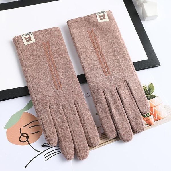 

five fingers gloves women winter keep warm touch screen thin section single layer plus velvet inside female elegant soft, Blue;gray