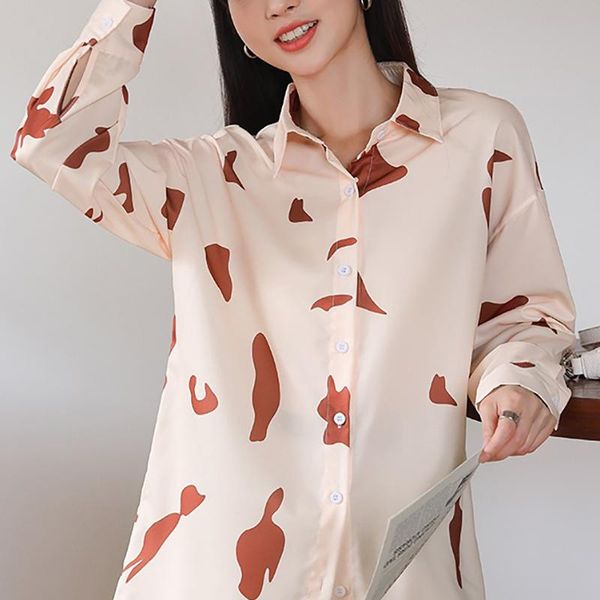 

women's blouses & shirts retro cows printing chiffon women long sleeve casual blouse clothes spring womens lovely blusas mujer de moda, White