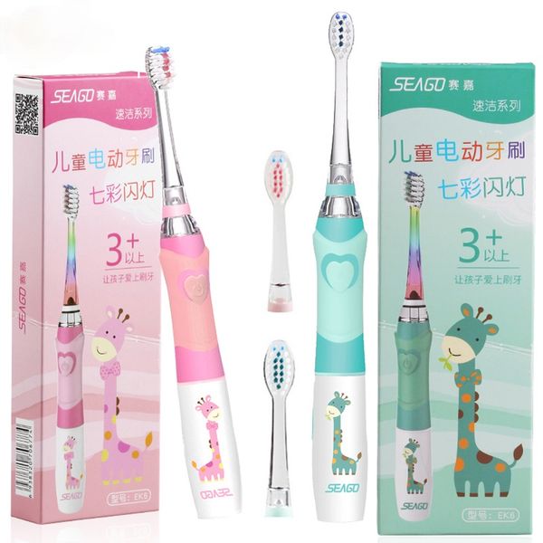 

Seago Children Electric Toothbrush Sonic Vibration LED Light 3 Replaceable Brush Heads Soft Bristle Electric Toothbrush 4 Mode