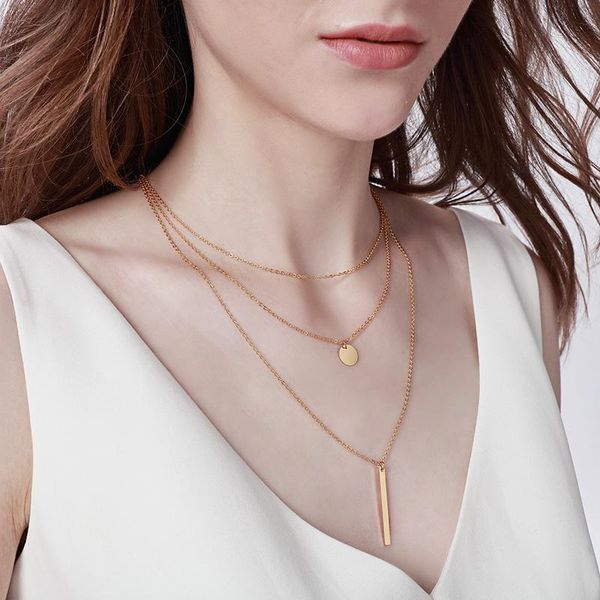 

chokers concise metal bar pendant nelace geometric charm 2021 bohemian multilayer golden women jewelry wholesale price, Golden;silver