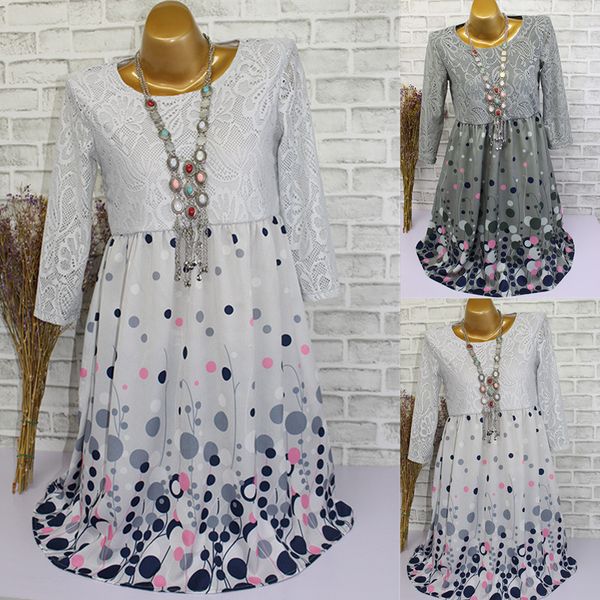 

fashion 2021 women's polka dot round neck print 3 / 4 sleeve dress, White