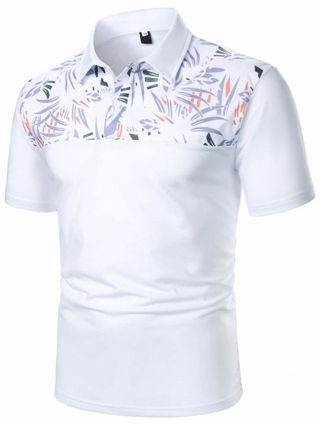 

men leaf print polo shirt j5h6#, White;black